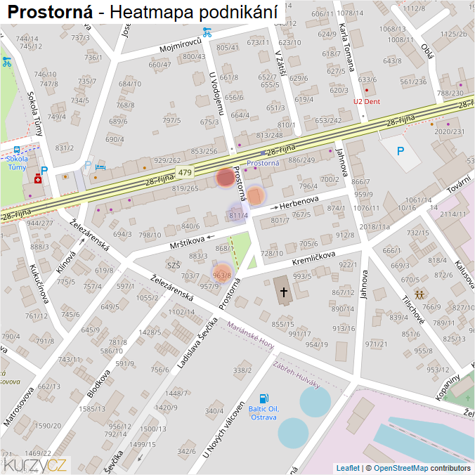 Mapa Prostorná - Firmy v ulici.