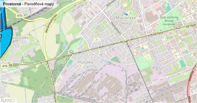 Prostorná - záplavové mapy stoleté vody