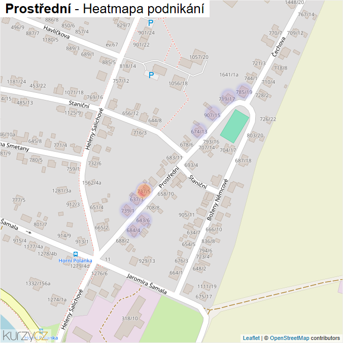 Mapa Prostřední - Firmy v ulici.