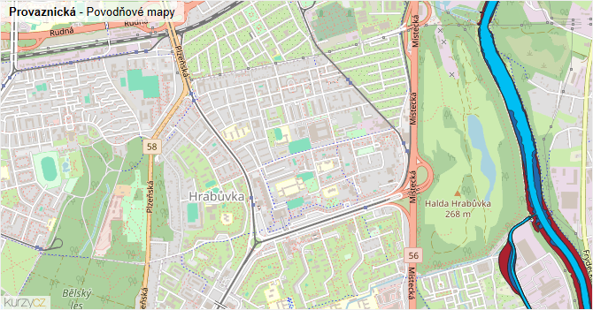 Provaznická - záplavové mapy stoleté vody