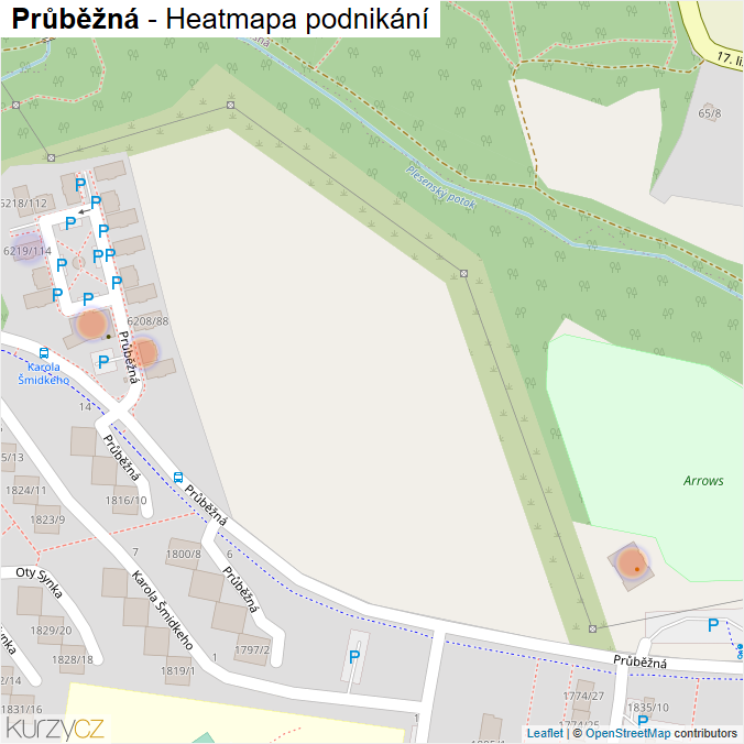 Mapa Průběžná - Firmy v ulici.