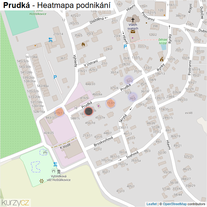 Mapa Prudká - Firmy v ulici.