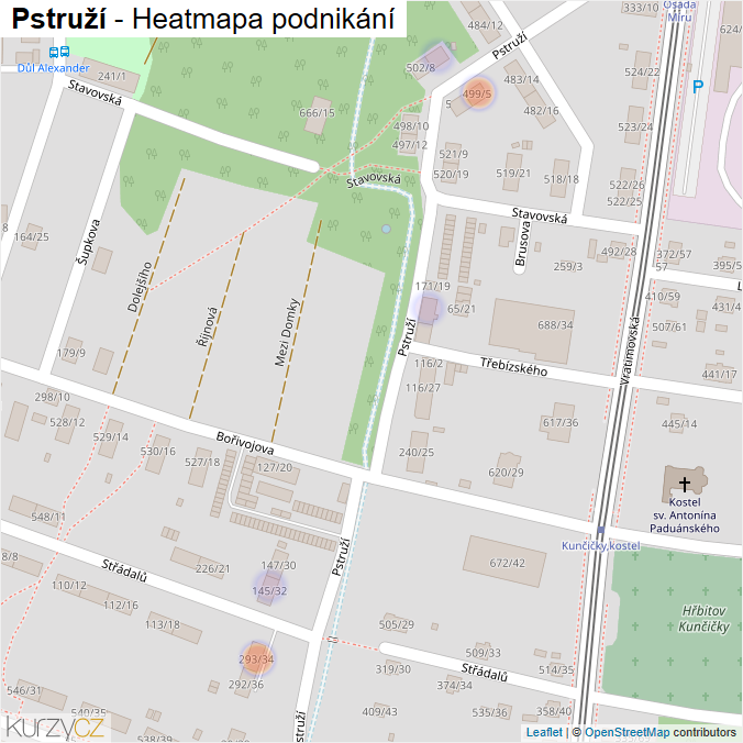 Mapa Pstruží - Firmy v ulici.