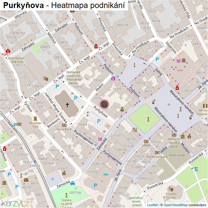 Mapa Purkyňova - Firmy v ulici.