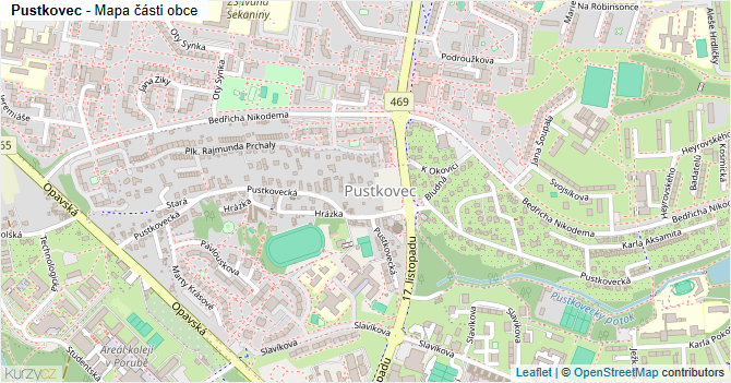 Pustkovec - mapa části obce