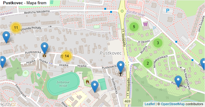 Pustkovec - mapa firem
