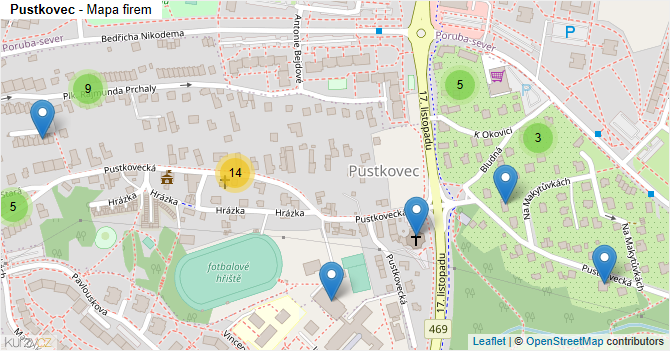 Pustkovec - mapa firem