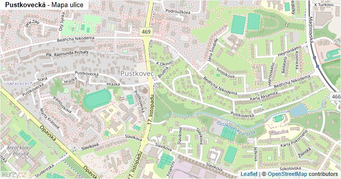 Pustkovecká - mapa ulice