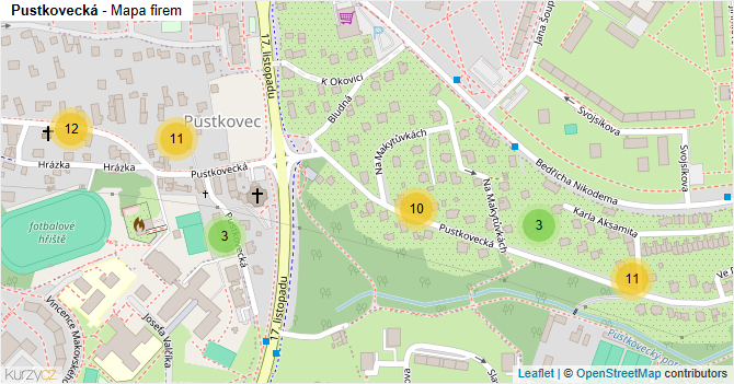 Pustkovecká - mapa firem