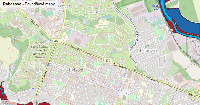 Rabasova - záplavové mapy stoleté vody