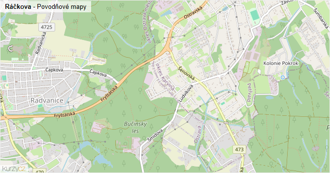 Ráčkova - záplavové mapy stoleté vody