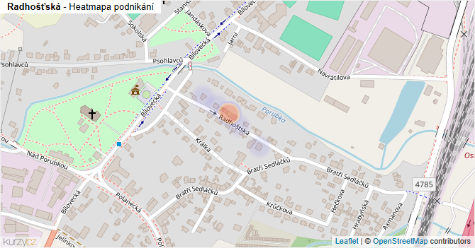 Radhošťská - mapa podnikání