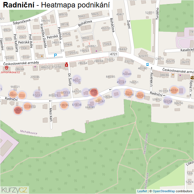 Mapa Radniční - Firmy v ulici.