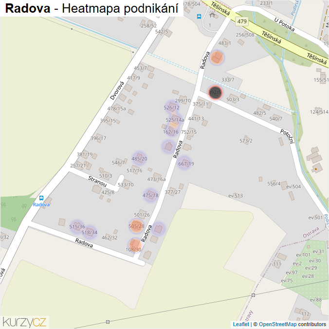 Mapa Radova - Firmy v ulici.