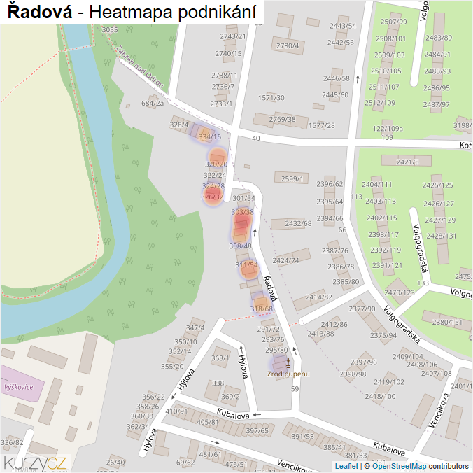 Mapa Řadová - Firmy v ulici.