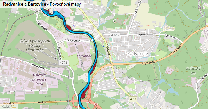 Radvanice a Bartovice - záplavové mapy stoleté vody