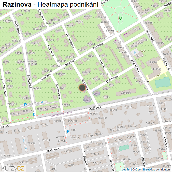 Mapa Razinova - Firmy v ulici.