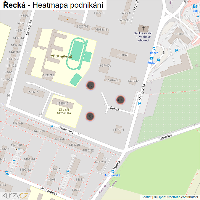 Mapa Řecká - Firmy v ulici.