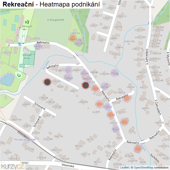 Mapa Rekreační - Firmy v ulici.