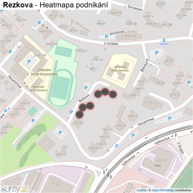 Mapa Rezkova - Firmy v ulici.