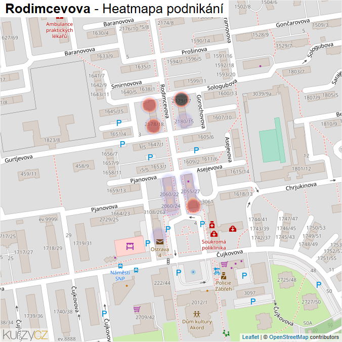 Mapa Rodimcevova - Firmy v ulici.