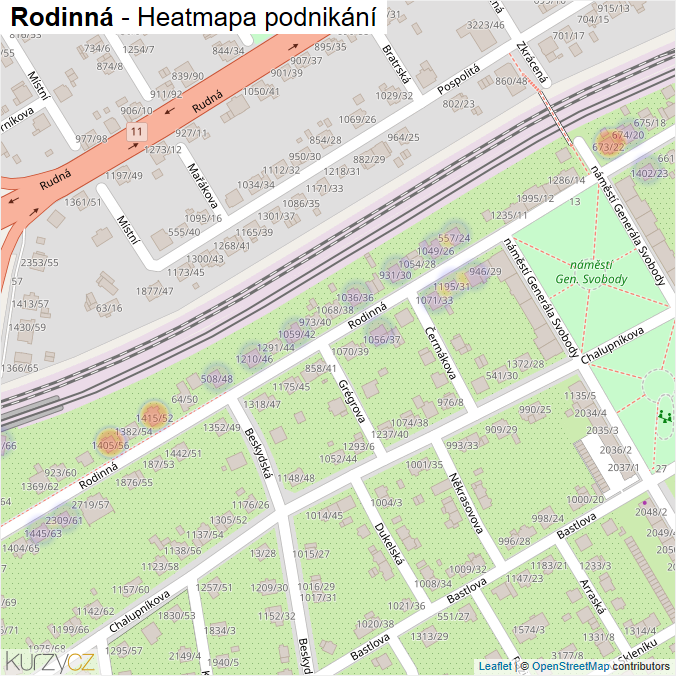 Mapa Rodinná - Firmy v ulici.