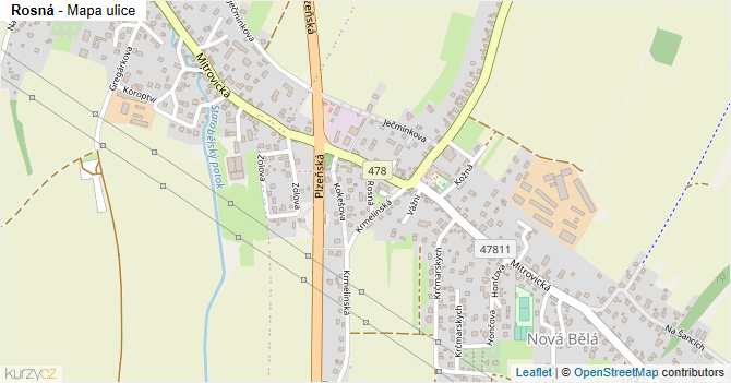 Rosná - mapa ulice