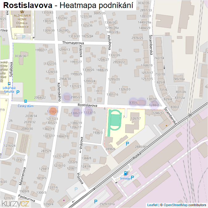 Mapa Rostislavova - Firmy v ulici.