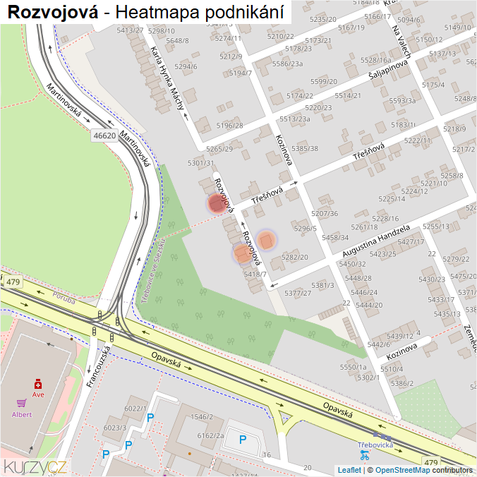 Mapa Rozvojová - Firmy v ulici.
