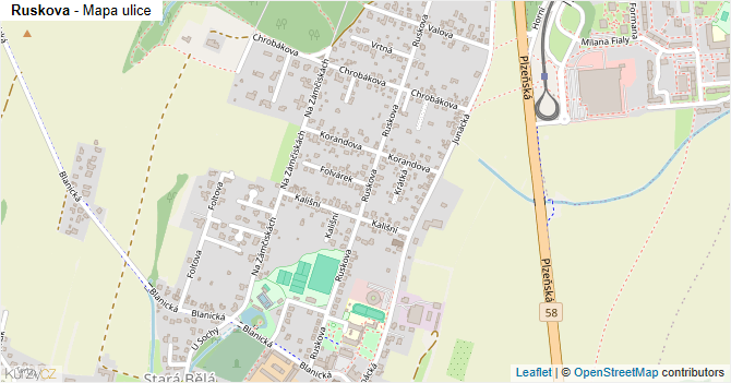 Ruskova - mapa ulice