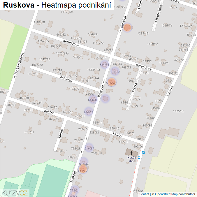 Mapa Ruskova - Firmy v ulici.