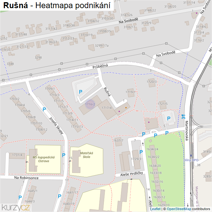Mapa Rušná - Firmy v ulici.