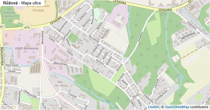 Růžová - mapa ulice