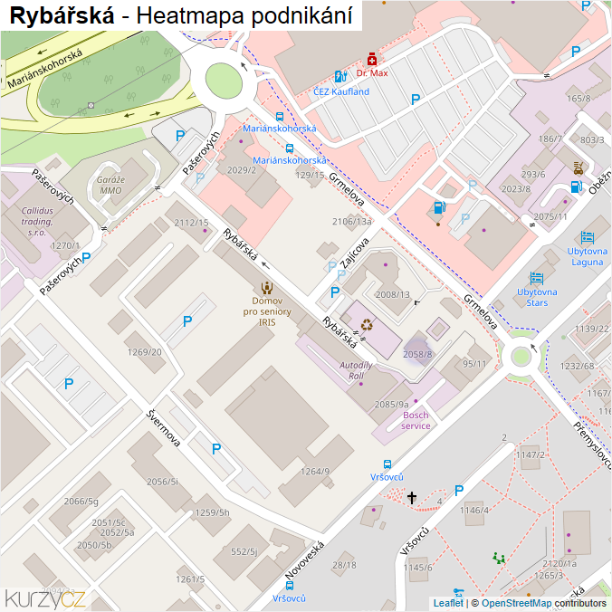 Mapa Rybářská - Firmy v ulici.