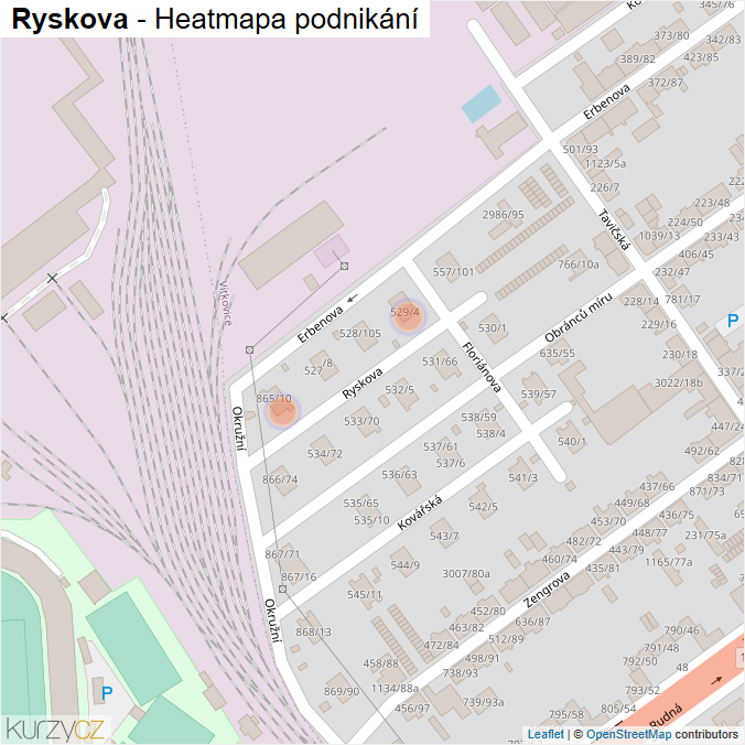 Mapa Ryskova - Firmy v ulici.