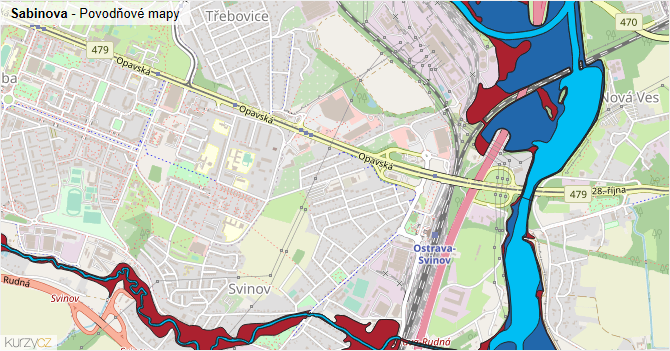Sabinova - záplavové mapy stoleté vody