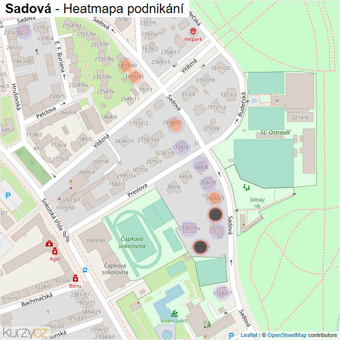 Mapa Sadová - Firmy v ulici.