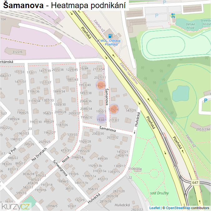 Mapa Šamanova - Firmy v ulici.