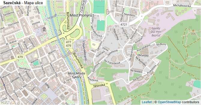 Sazečská - mapa ulice