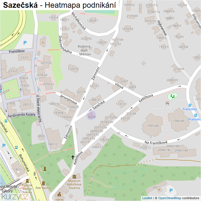 Mapa Sazečská - Firmy v ulici.