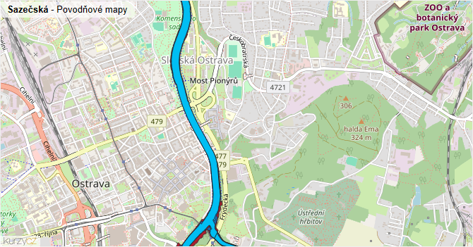 Sazečská - záplavové mapy stoleté vody