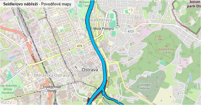 Seidlerovo nábřeží - záplavové mapy stoleté vody