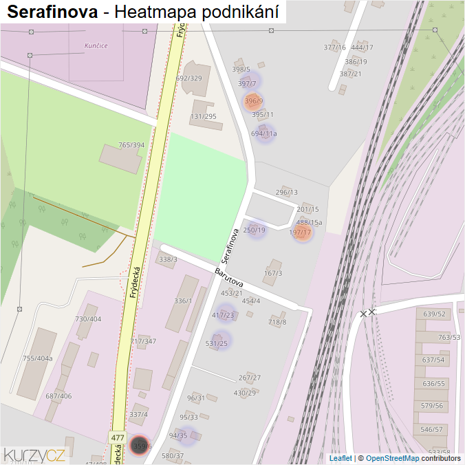 Mapa Serafinova - Firmy v ulici.