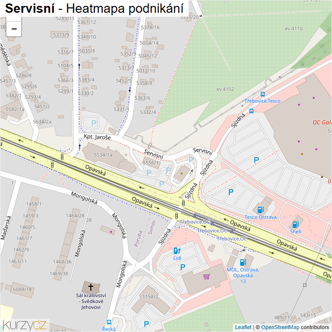 Mapa Servisní - Firmy v ulici.