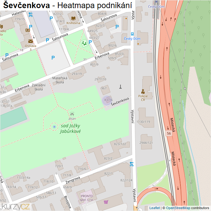 Mapa Ševčenkova - Firmy v ulici.