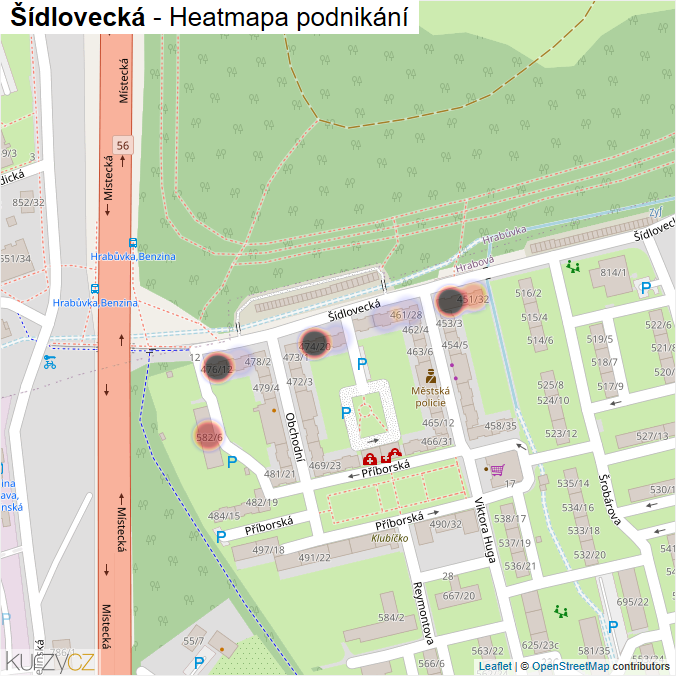 Mapa Šídlovecká - Firmy v ulici.