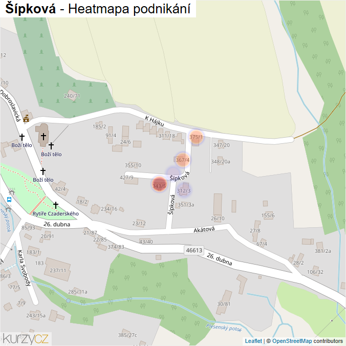 Mapa Šípková - Firmy v ulici.