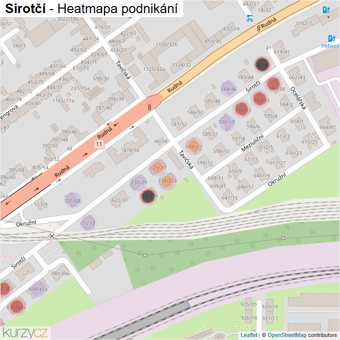 Mapa Sirotčí - Firmy v ulici.