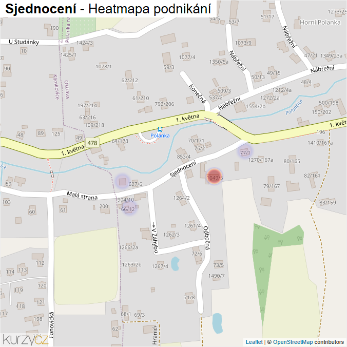 Mapa Sjednocení - Firmy v ulici.