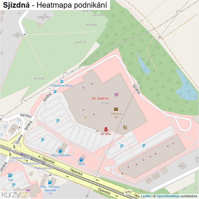 Mapa Sjízdná - Firmy v ulici.